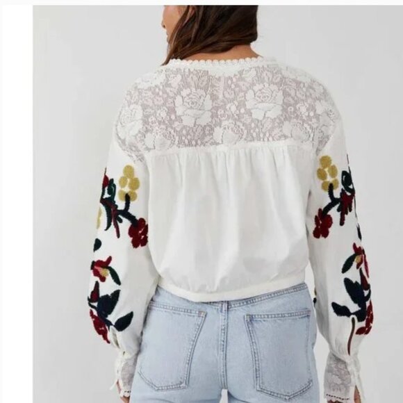 Free People White Blouse with Floral Embroidery - Picture 3 of 15